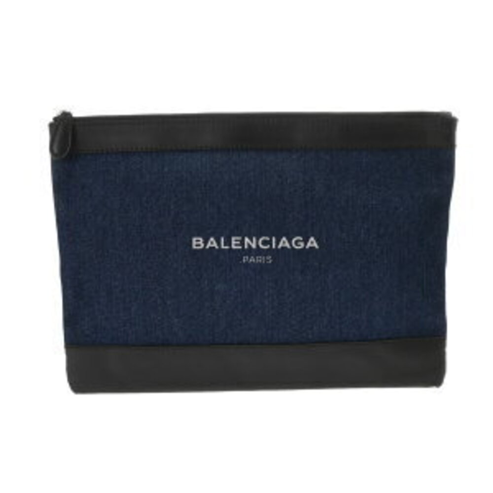Balenciaga Navy Blue Clip Blue Black Denim Leather Clutch Bag